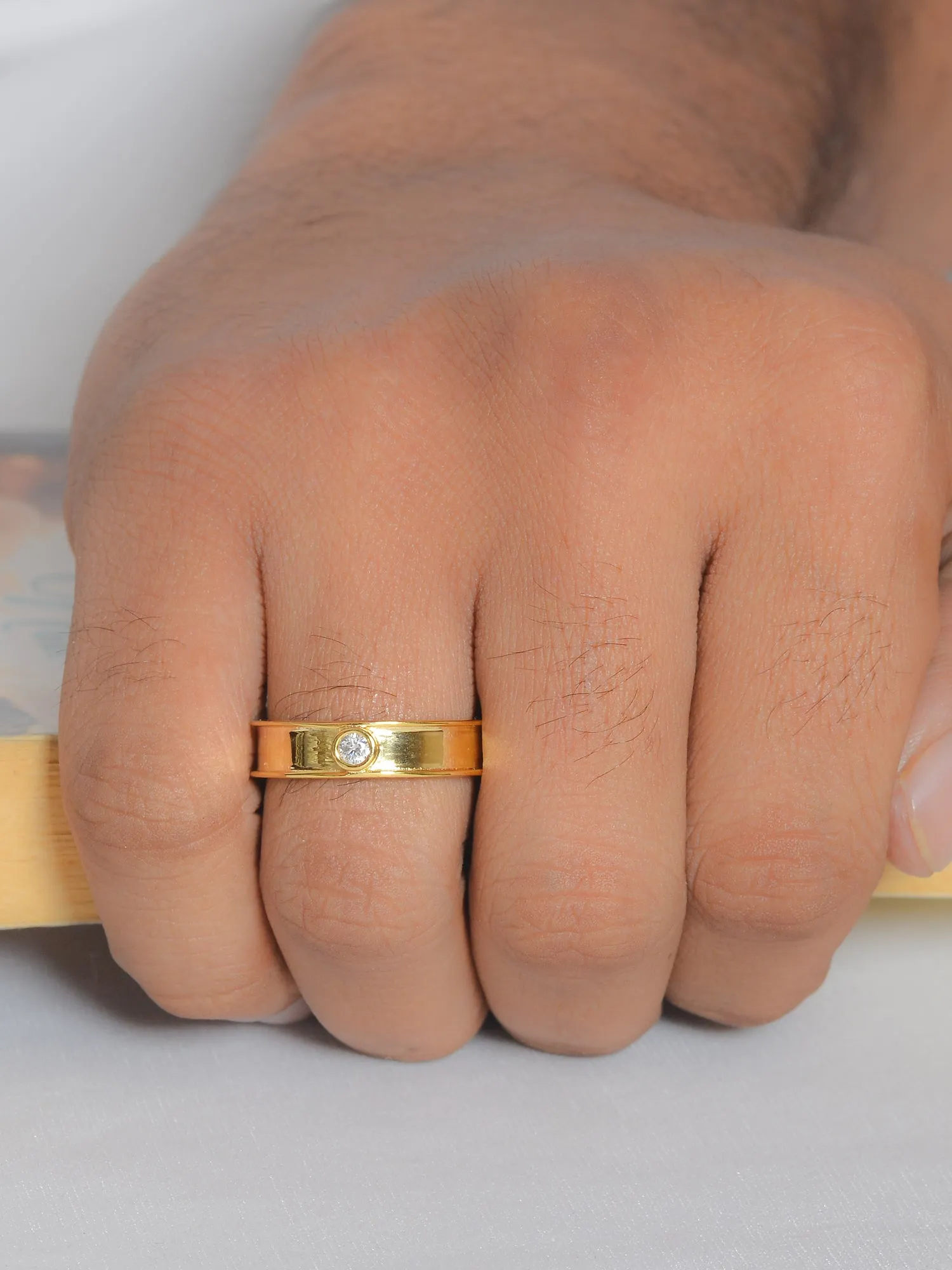 0.2 Carat 18K Gold Plated Made In Pure Silver Adjustable Ring For Him