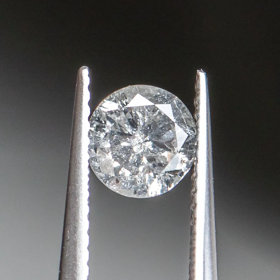 1.00CT ROUND BRILLIANT SALT AND PEPPER DIAMOND, GLITTERY GREY, 6.29X3.78MM