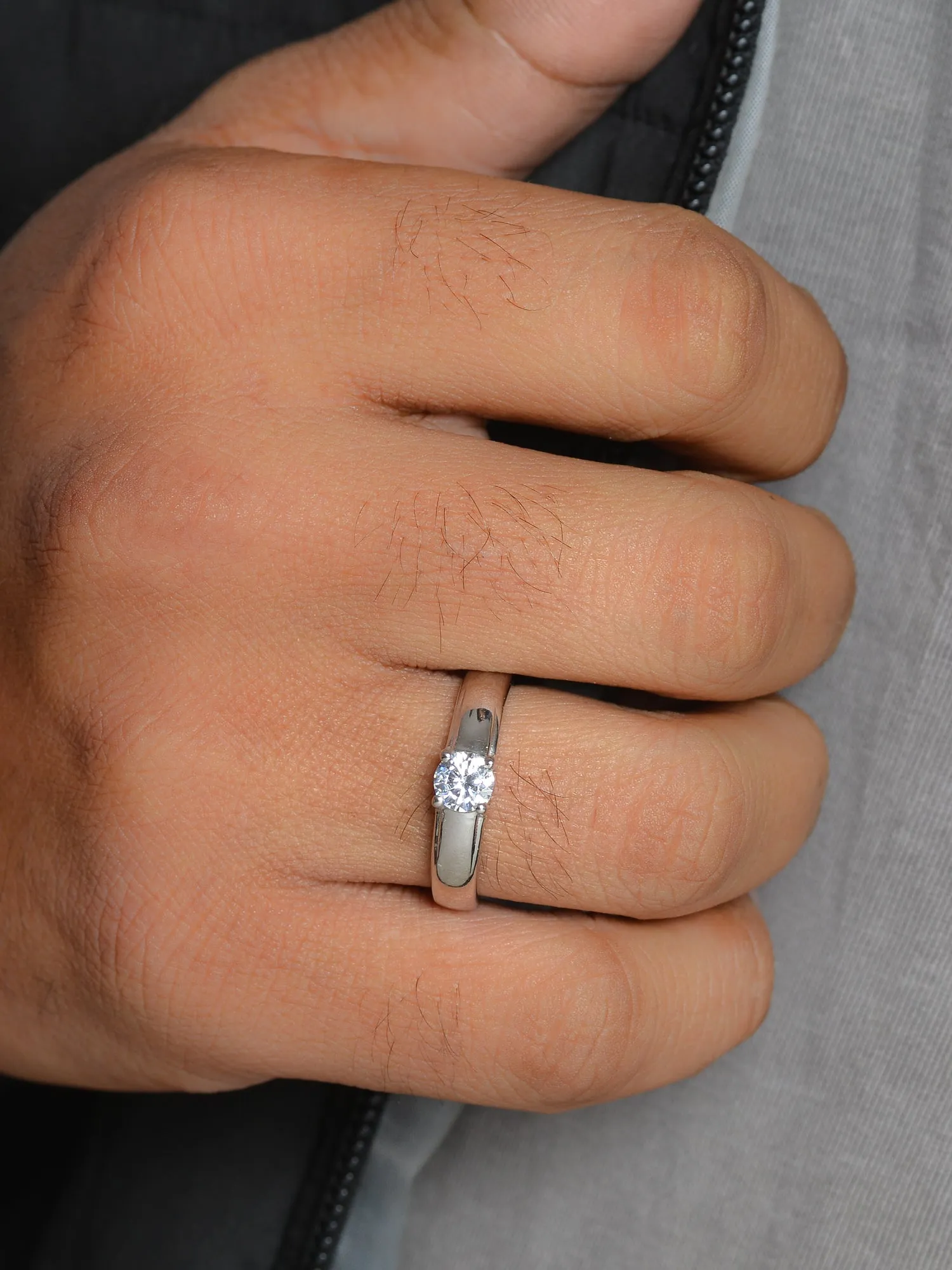 1.2 Carat Single Solitaire Adjustable Silver Band Ring For Men