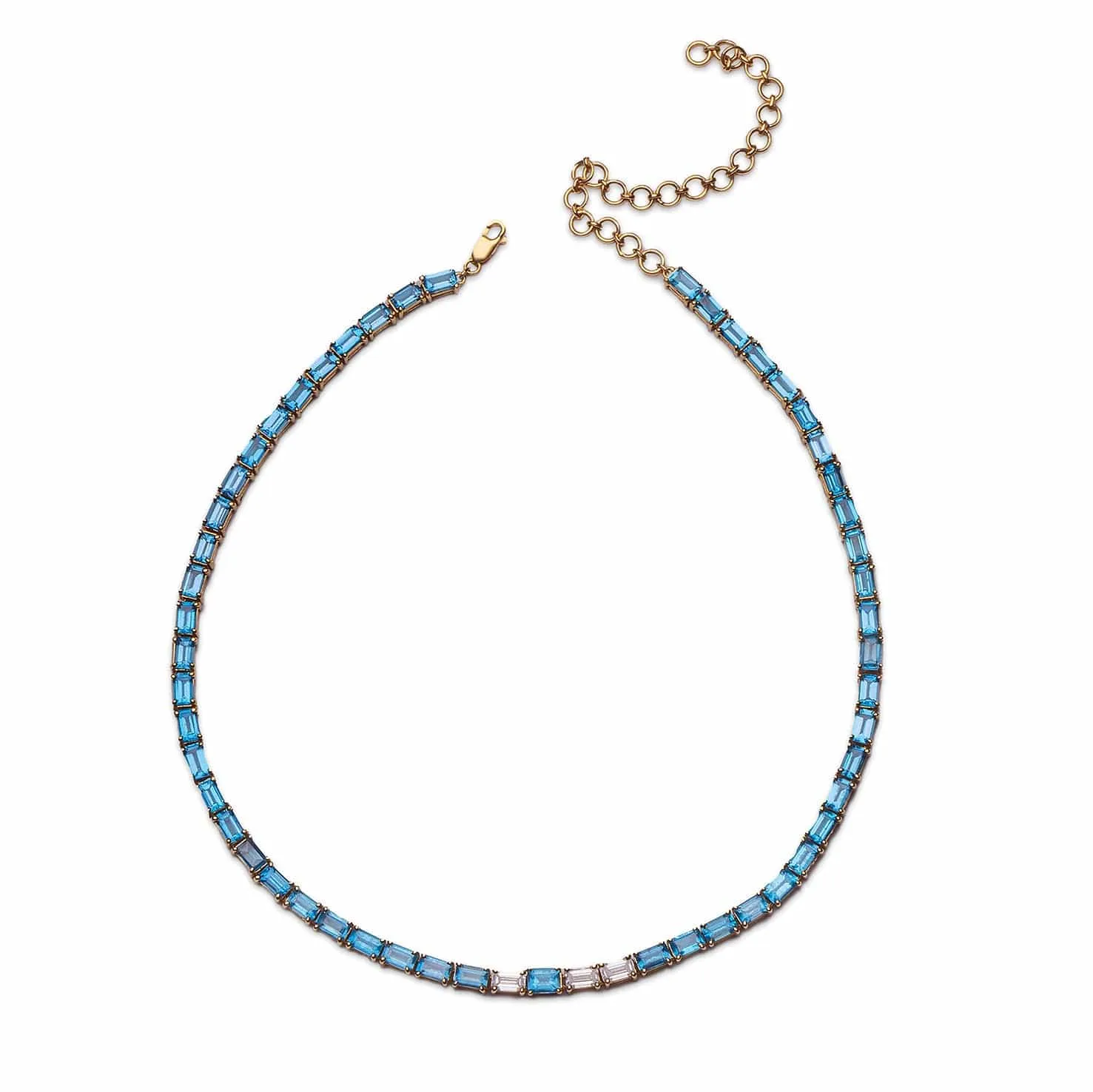 14K & 18K Gold East West Blue Topaz & Diamond Necklace