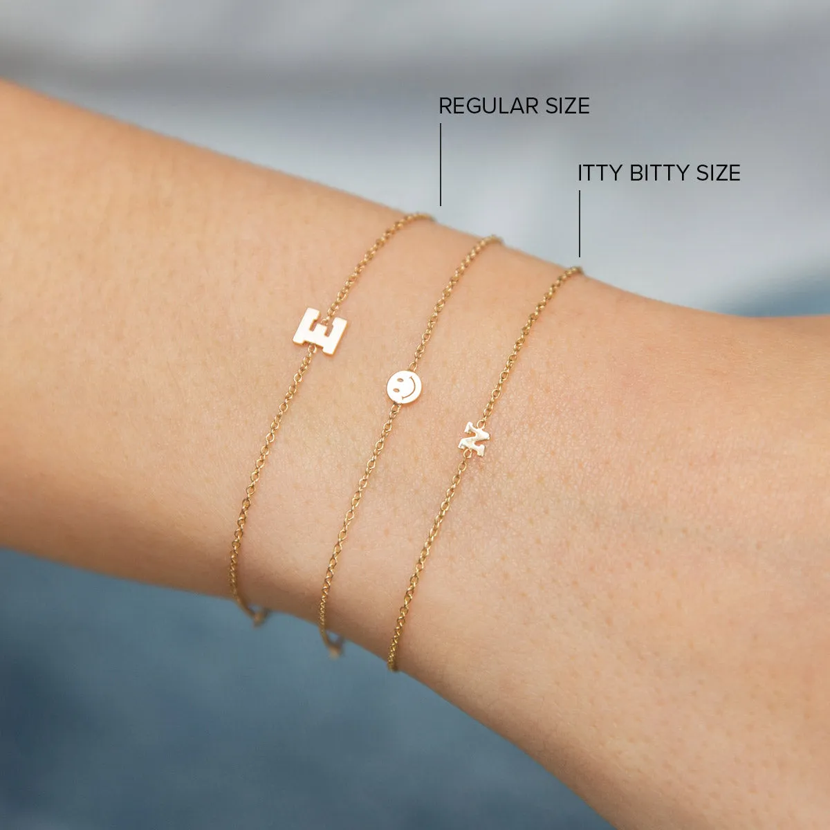 14k Gold Initial Letter Bracelet with Floating Diamond