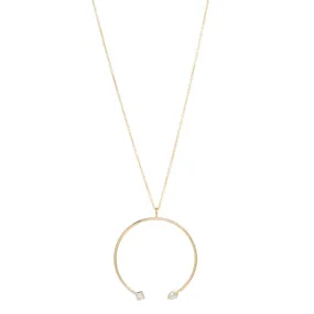 14k Large Open Circle Pendant Necklace with Pear & Princess Diamond - SALE