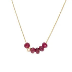 18K Gemstone Six Bead Necklace with Ruby