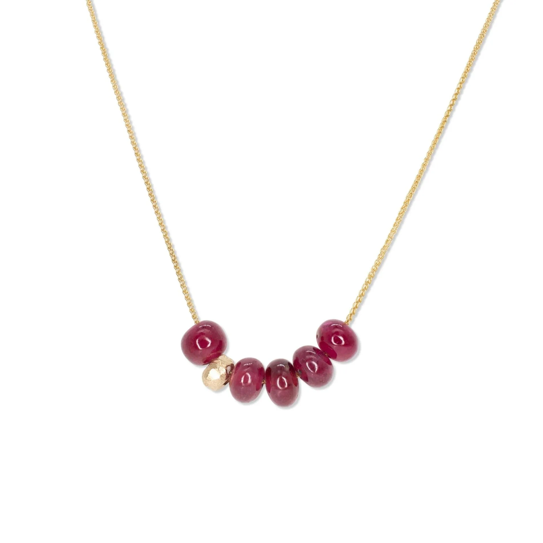 18K Gemstone Six Bead Necklace with Ruby