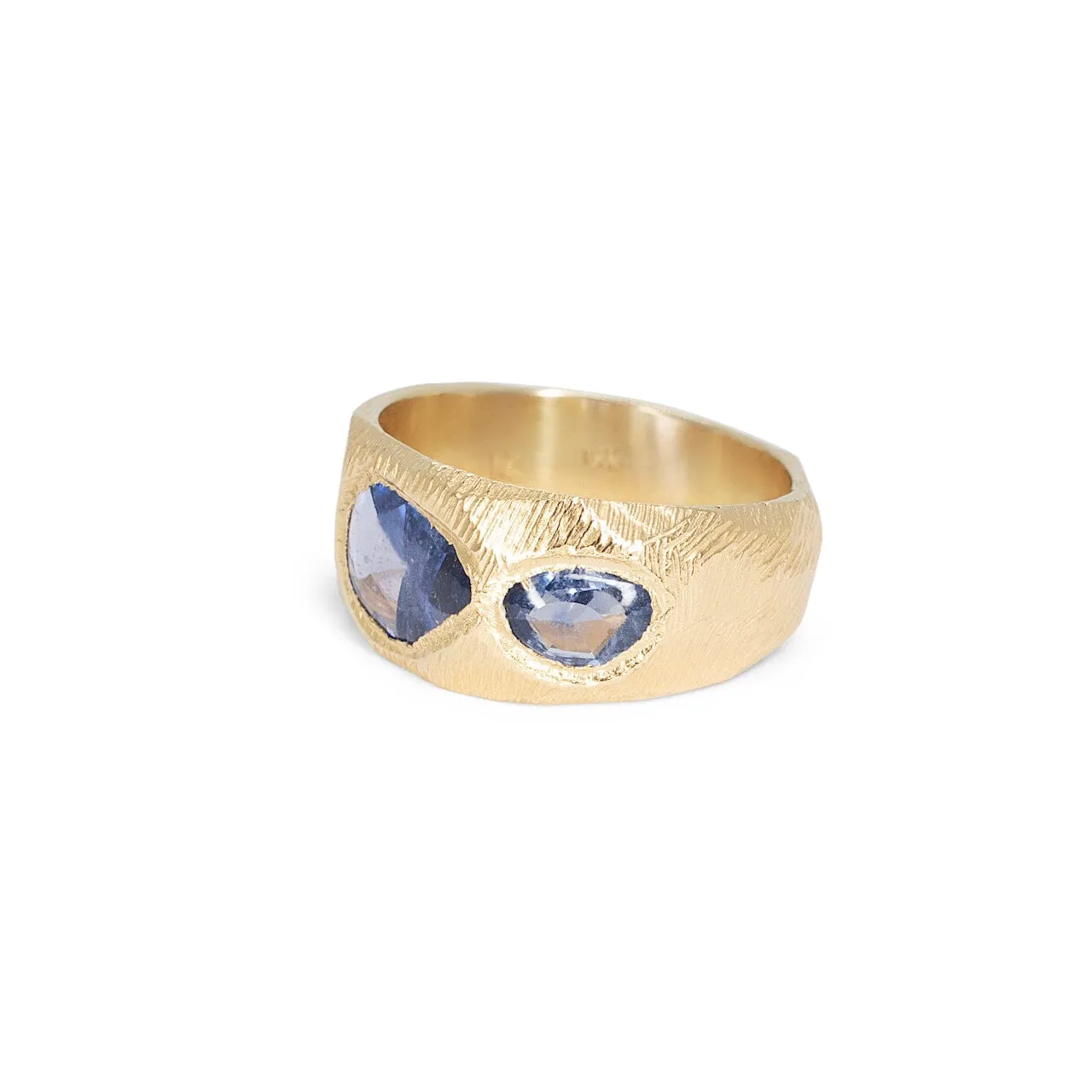 18K Three Stone Ring in Medium Blue Sapphires