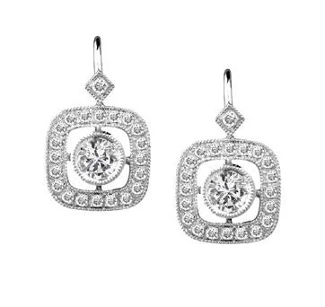 18Kw Vintage Style Diamond Drop Earrings With Eurowire