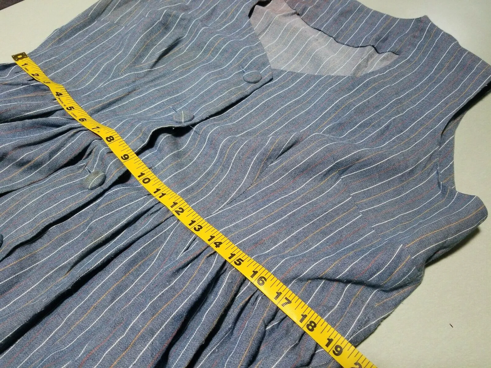 1970s Vintage Blue Pin Striped Sleeveless Dress w Belt