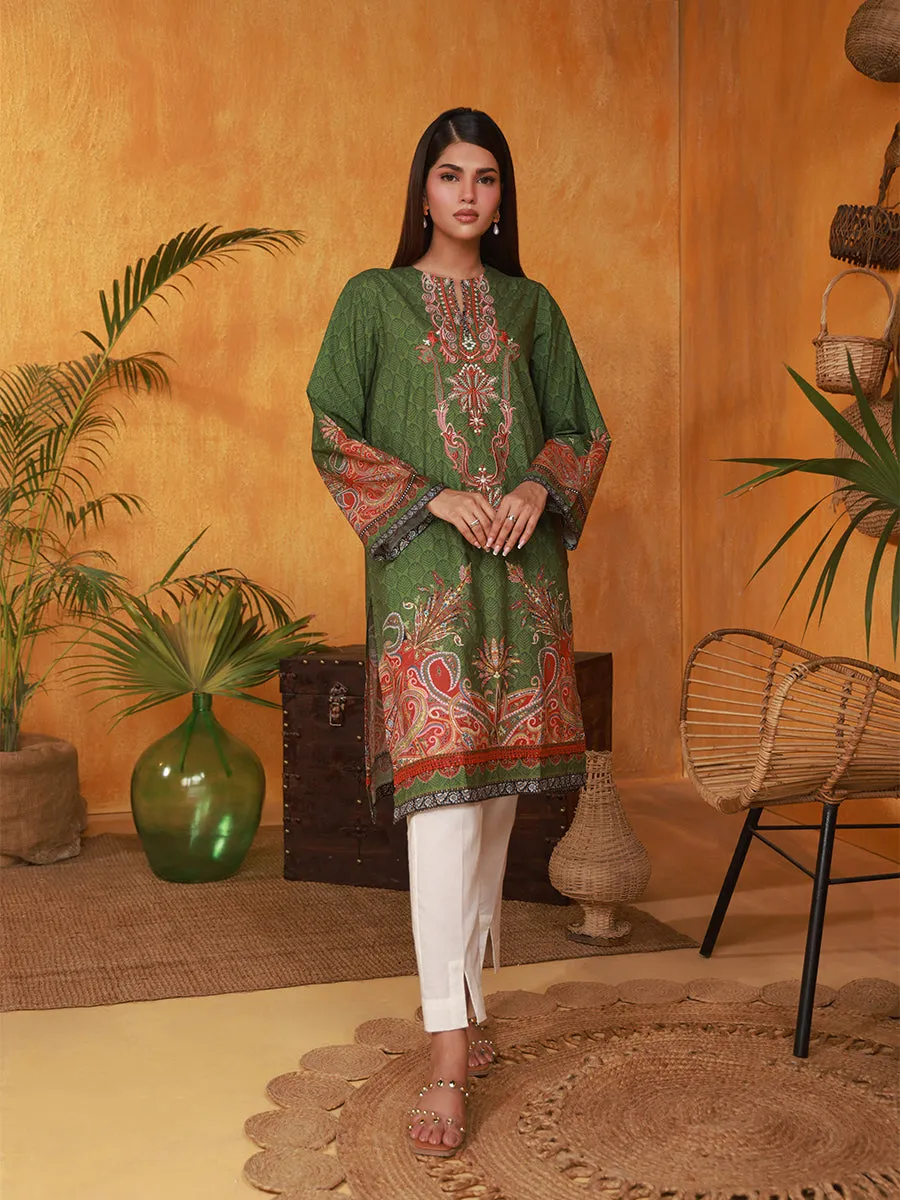 1pc - Stitched Basic Printed Embroidered Cambric Shirt - 1pc