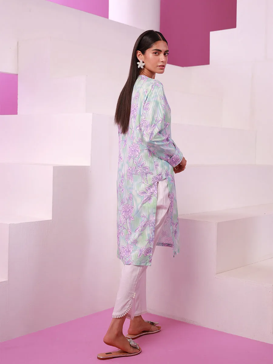 1pc - Stitched Basic Printed Lawn Silk Shirt