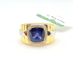 2 CT Blue Sapphire Cushion Diamond Men’s Ring