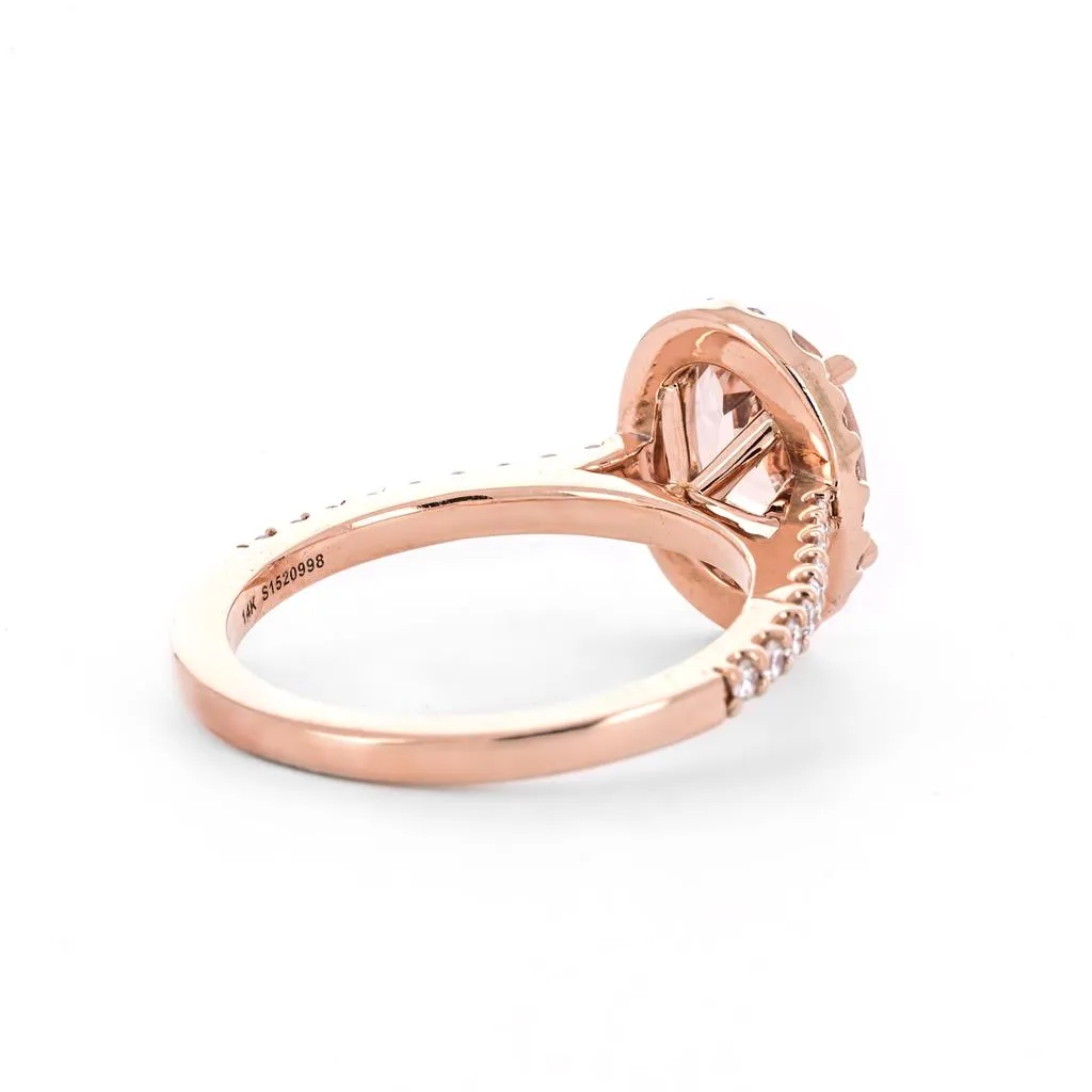 2.02tw Oval Morganite   Diamond Engagement Ring, Halo, Pavê Band - 14K Rose Gold