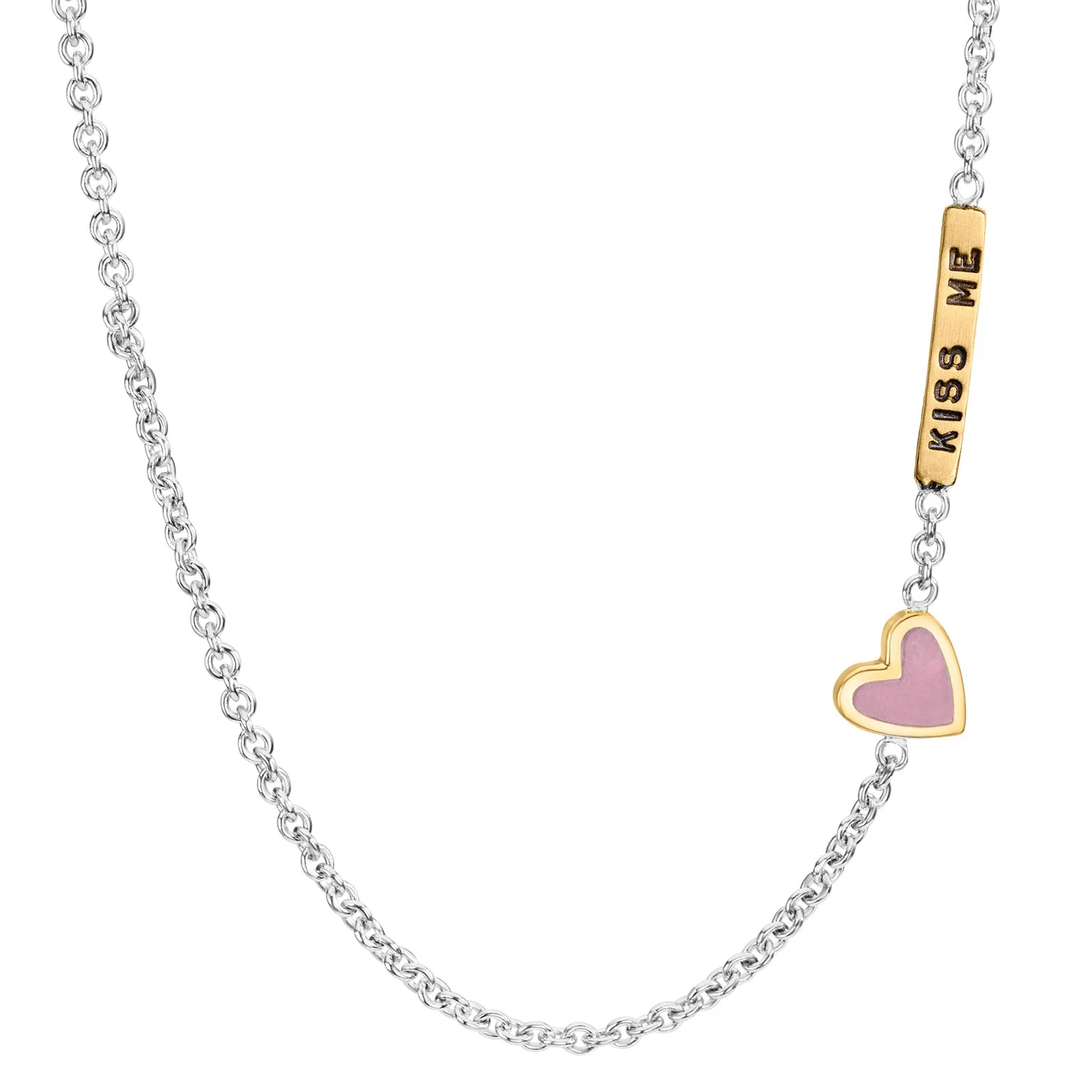 2mm Silver & Gold Kiss Me Enamel Heart Chain