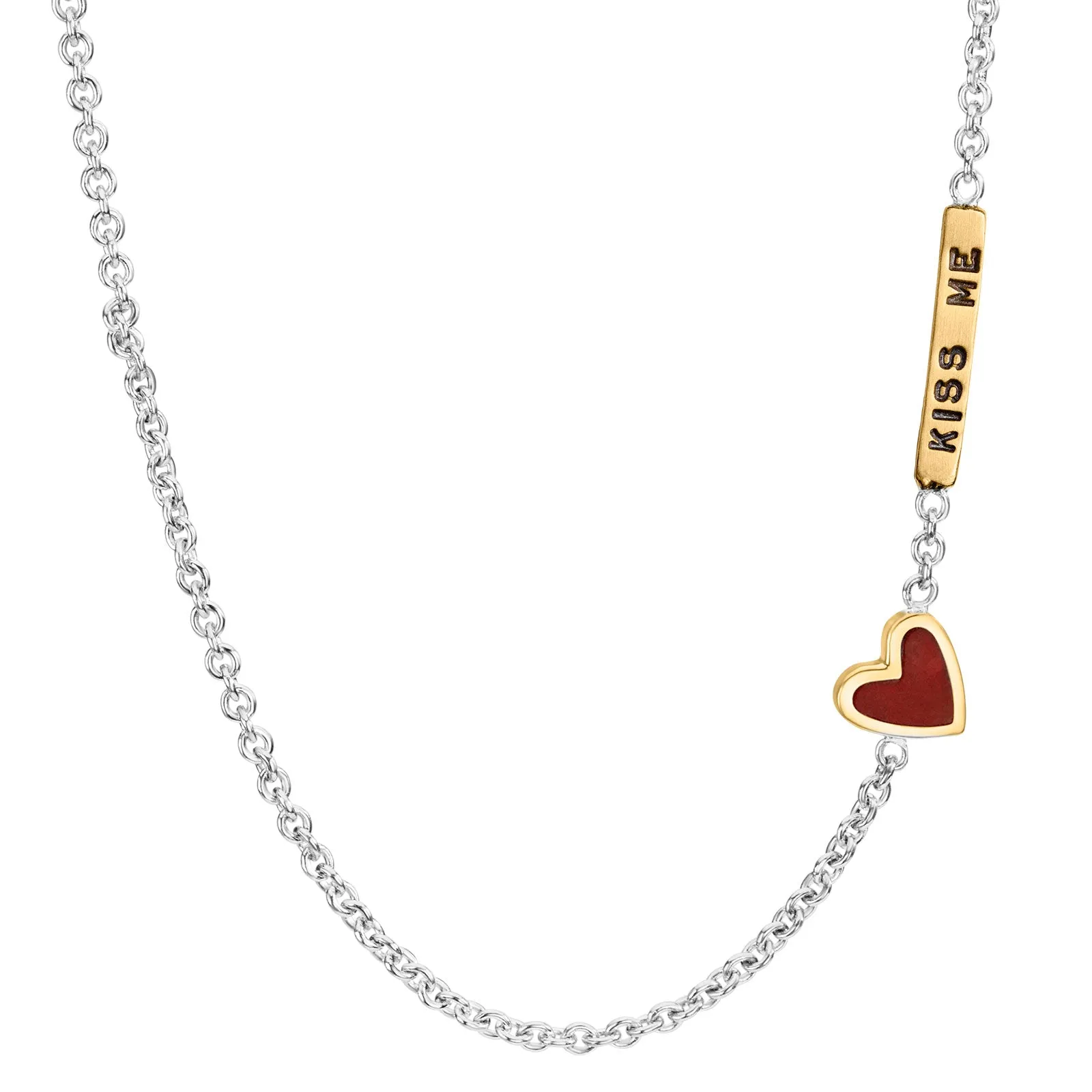 2mm Silver & Gold Kiss Me Enamel Heart Chain