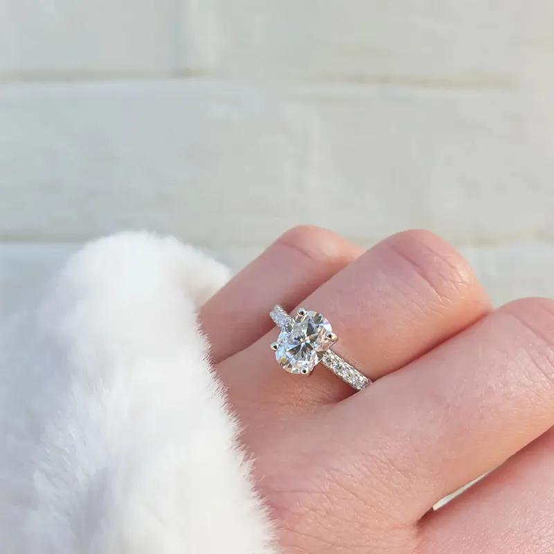 3 CT. Petite Micropavé Oval Shaped Moissanite Engagement Ring