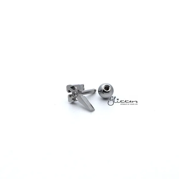 316L Surgical Steel Cross with Crystal Barbell for Tragus, Cartilage, Conch, Helix Piercing and More