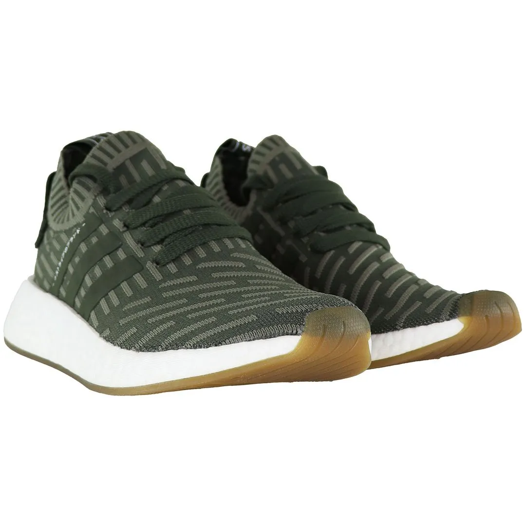 Adidas NMD_R2 Primeknit Lace-Up Green Synthetic Womens Running Trainers BY9953