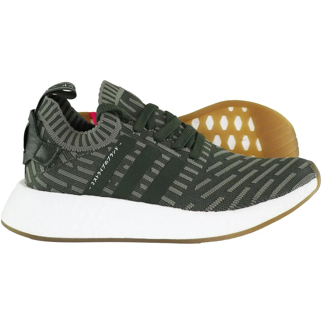 Adidas NMD_R2 Primeknit Lace-Up Green Synthetic Womens Running Trainers BY9953