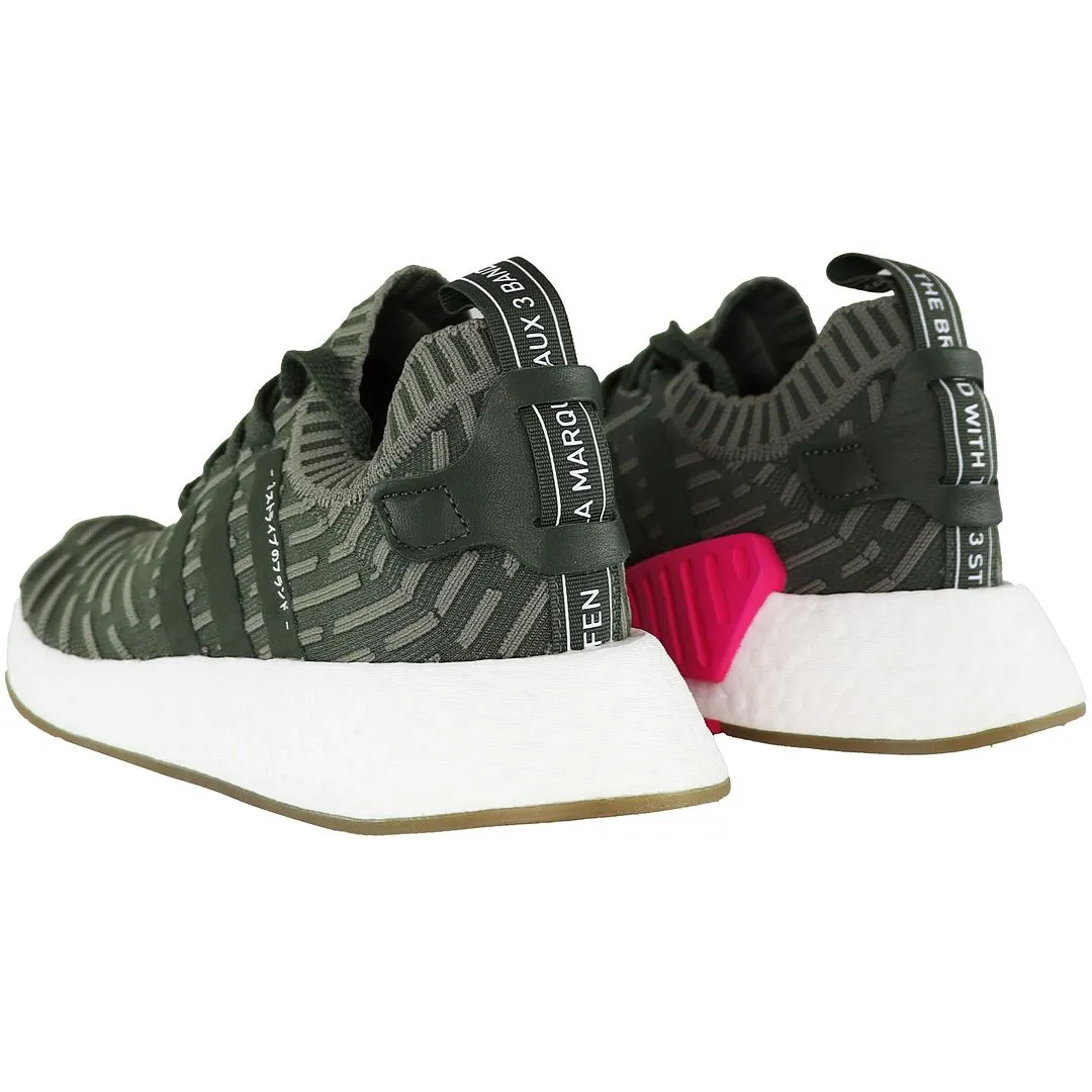 Adidas NMD_R2 Primeknit Lace-Up Green Synthetic Womens Running Trainers BY9953