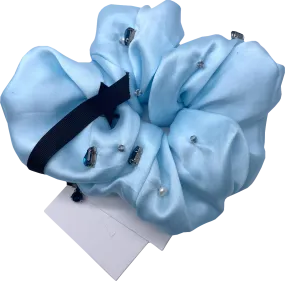 aethera Blue Silk Harlow Embellished Scrunchie One Size