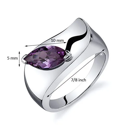 Alexandrite Ring Sterling Silver Marquise Shape 1.25 Carats Size 8