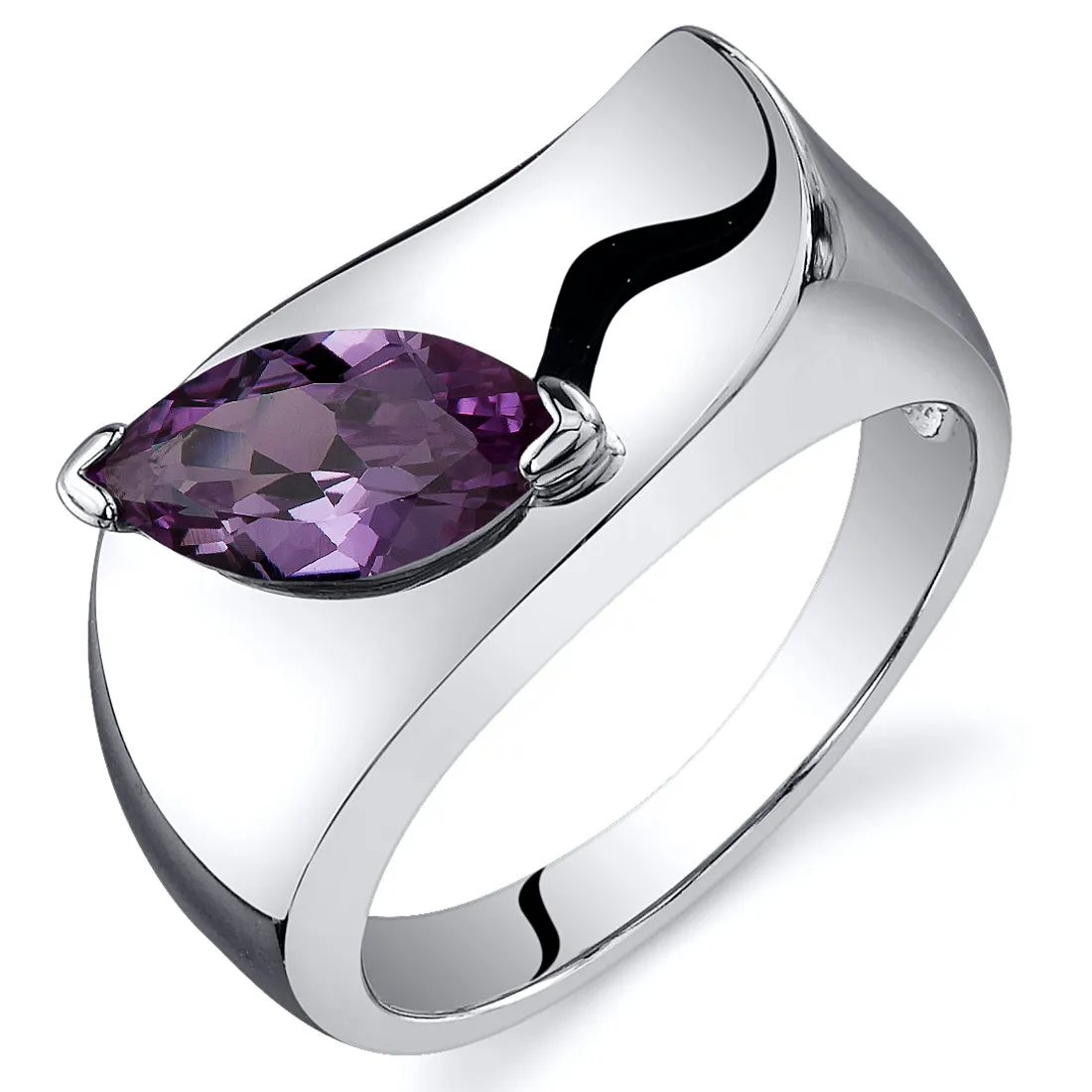 Alexandrite Ring Sterling Silver Marquise Shape 1.25 Carats Size 8