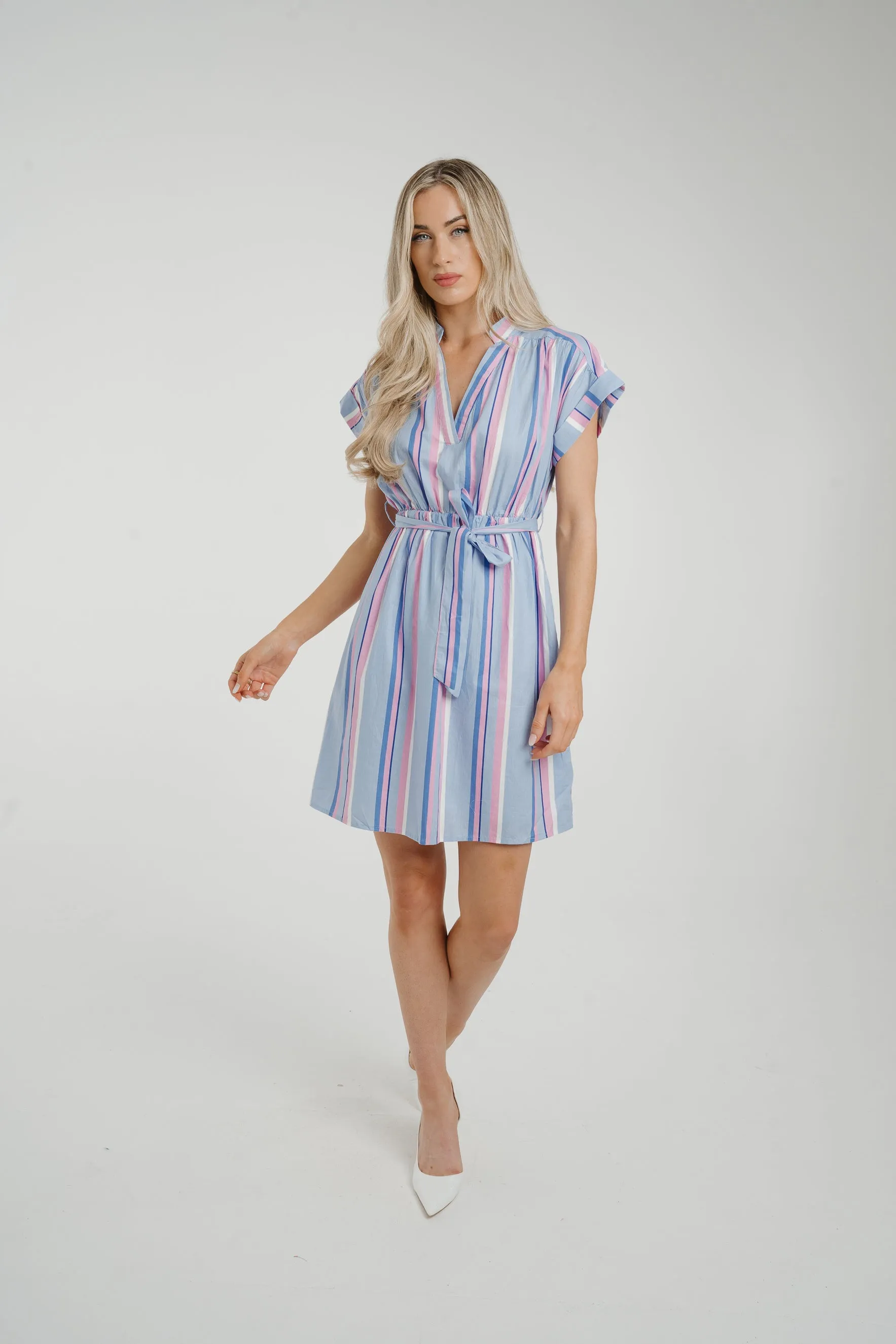 Ally Stripe Shirt Dress In Blue Mix