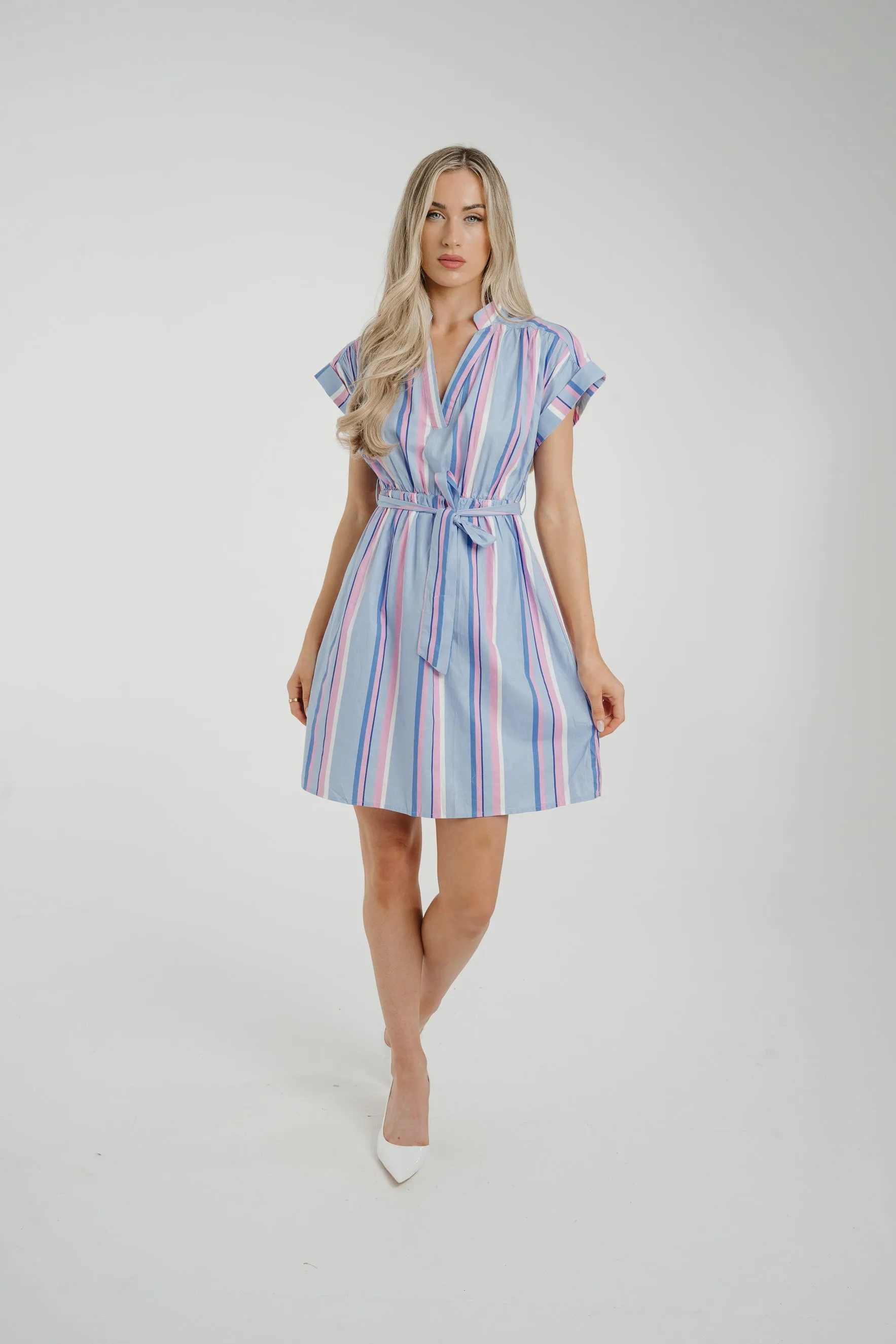 Ally Stripe Shirt Dress In Blue Mix