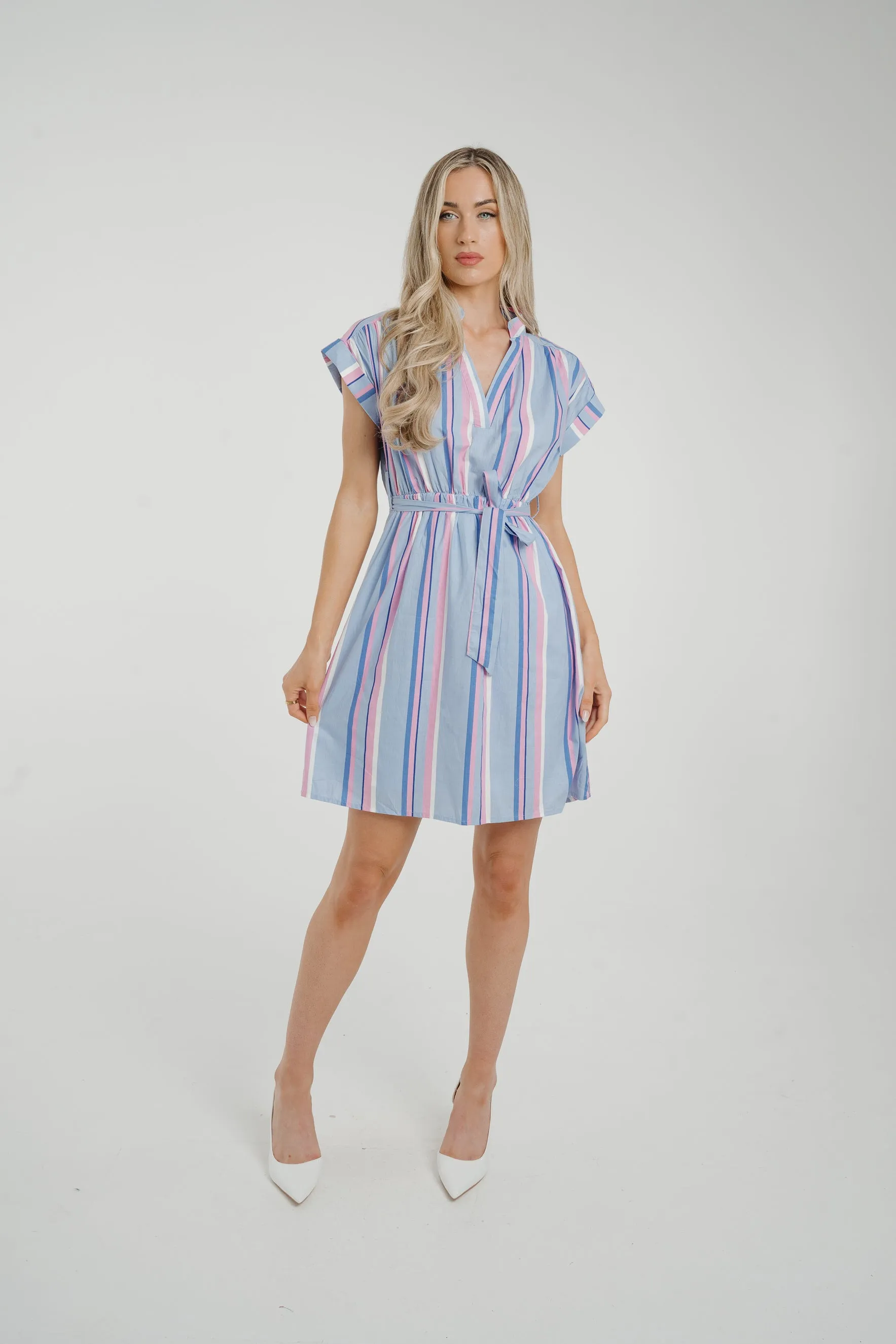 Ally Stripe Shirt Dress In Blue Mix