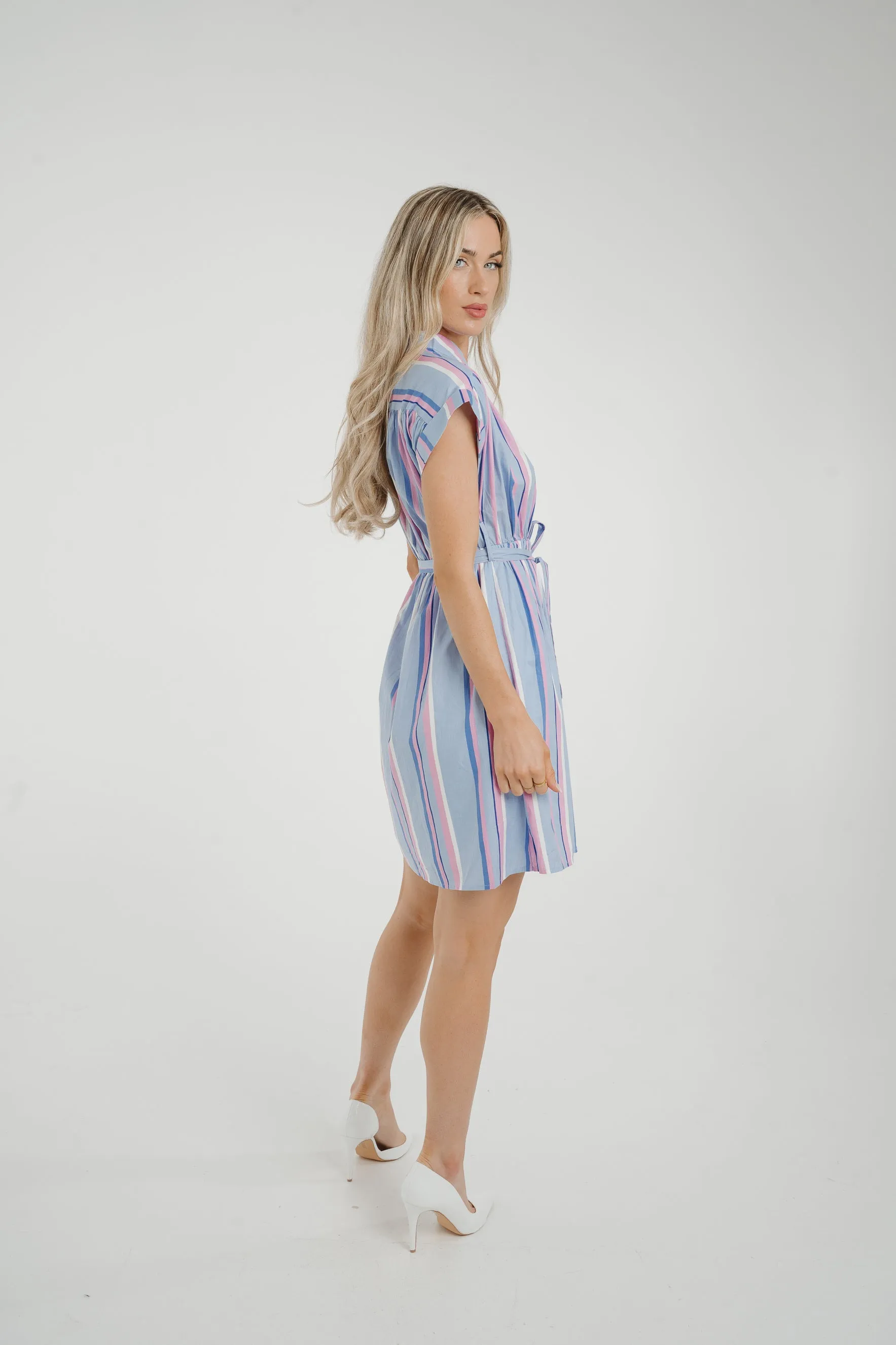 Ally Stripe Shirt Dress In Blue Mix