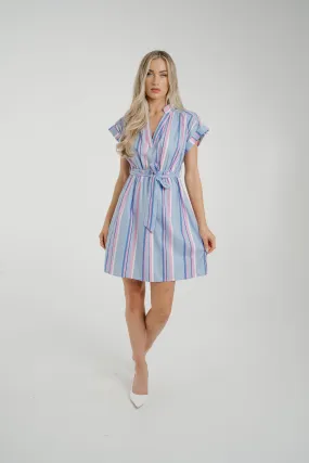 Ally Stripe Shirt Dress In Blue Mix