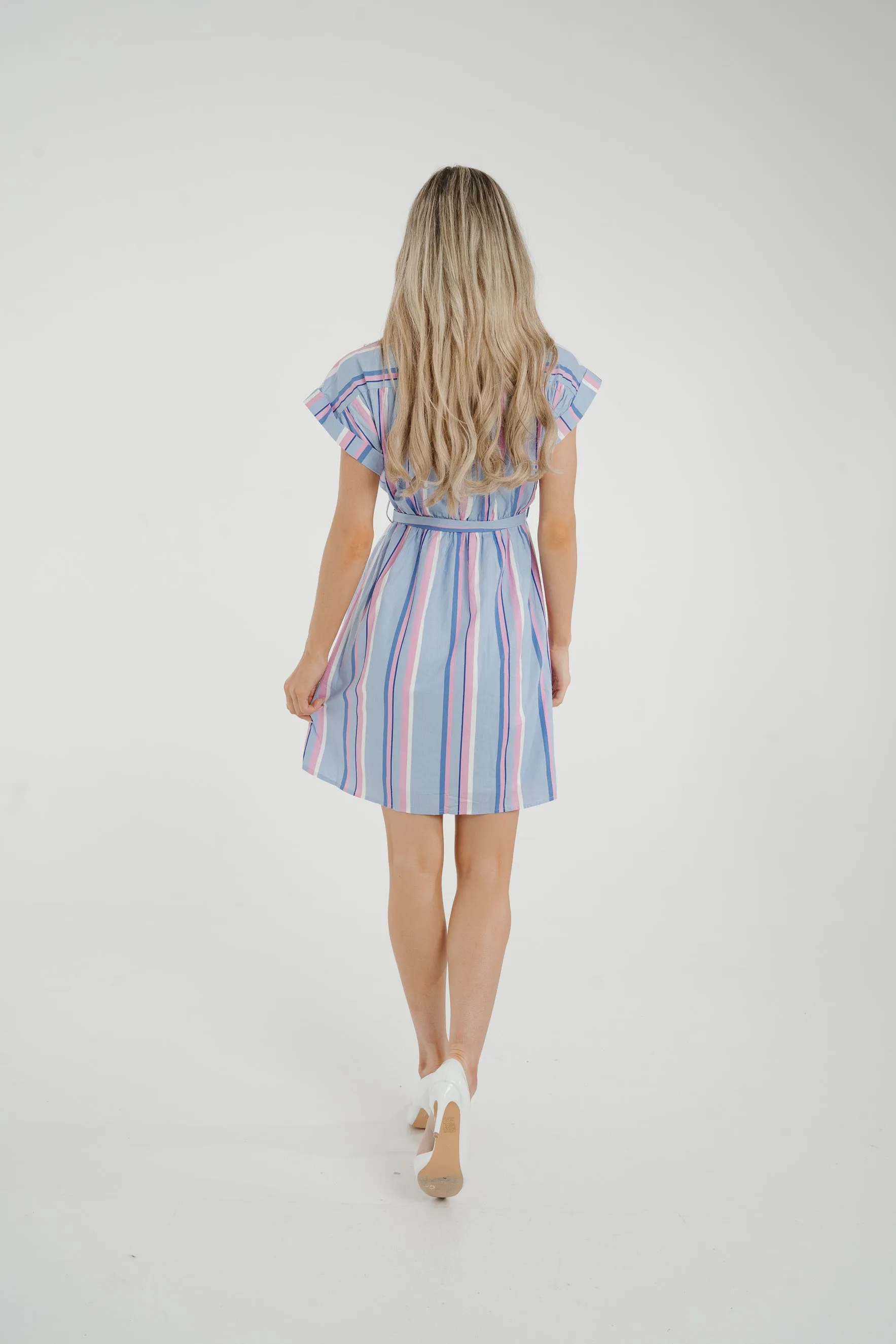 Ally Stripe Shirt Dress In Blue Mix