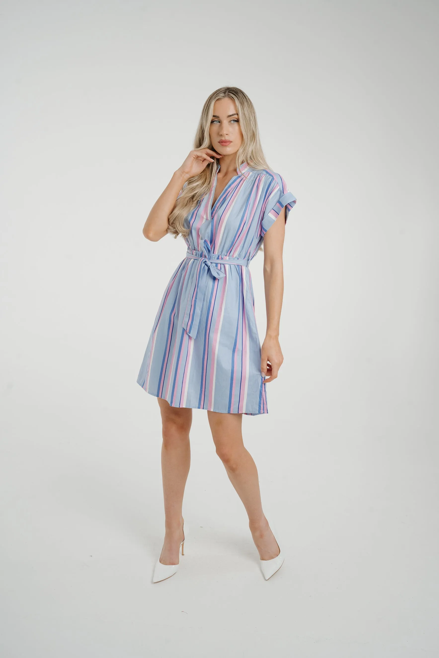 Ally Stripe Shirt Dress In Blue Mix