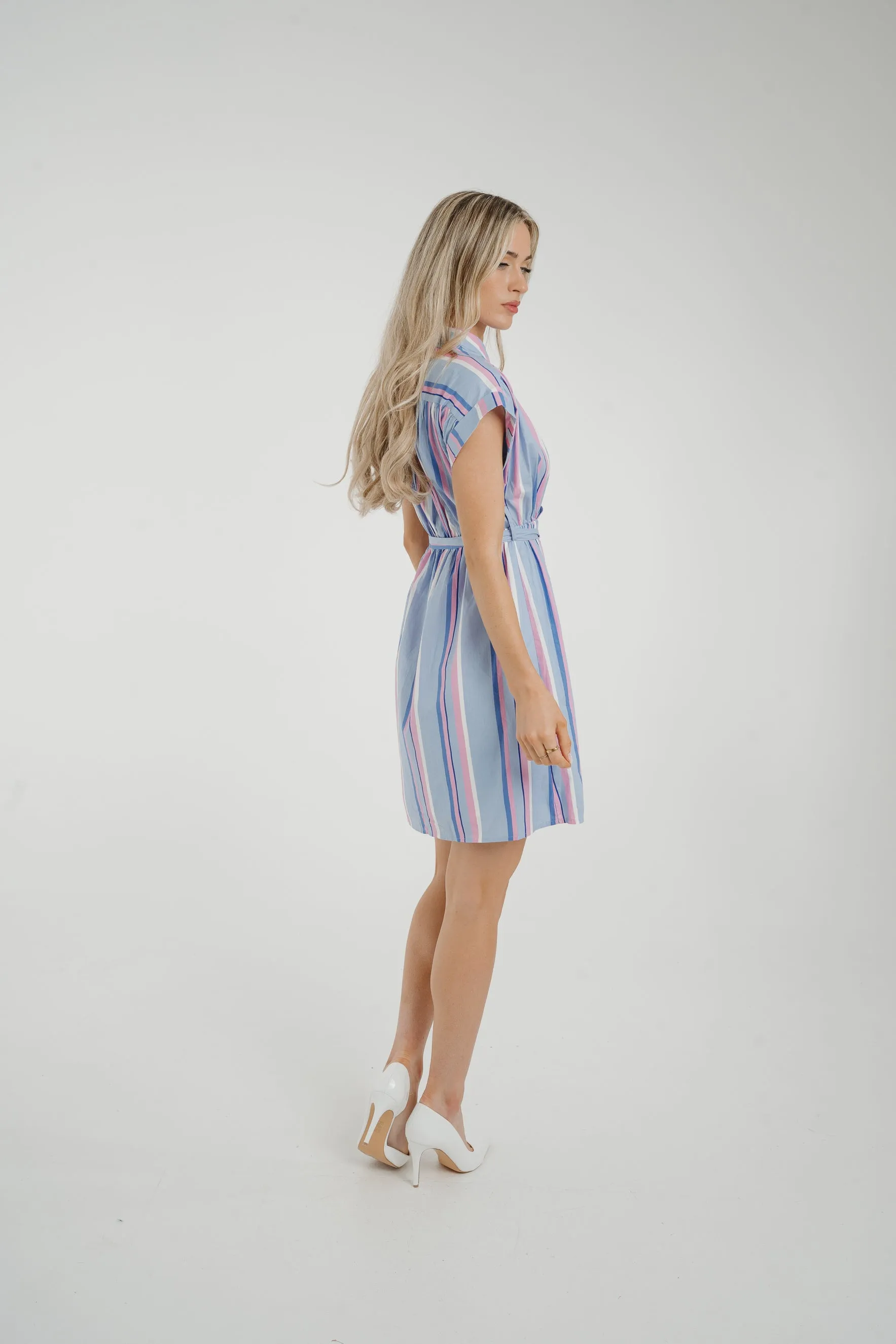 Ally Stripe Shirt Dress In Blue Mix