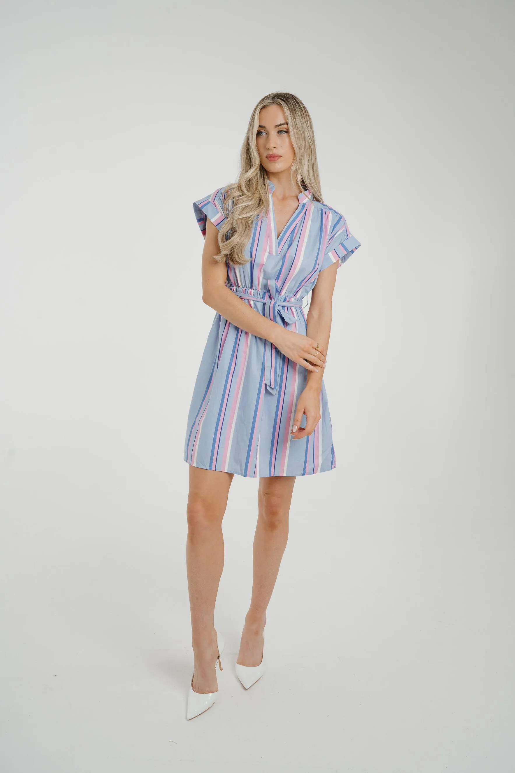 Ally Stripe Shirt Dress In Blue Mix