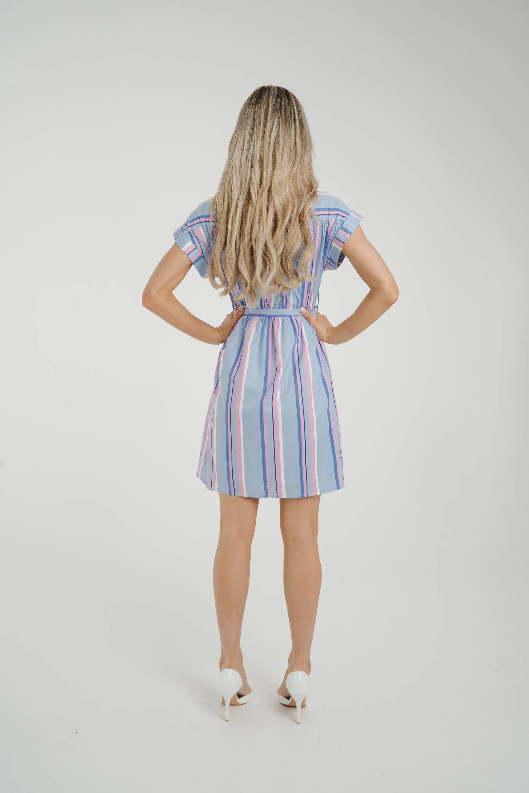 Ally Stripe Shirt Dress In Blue Mix