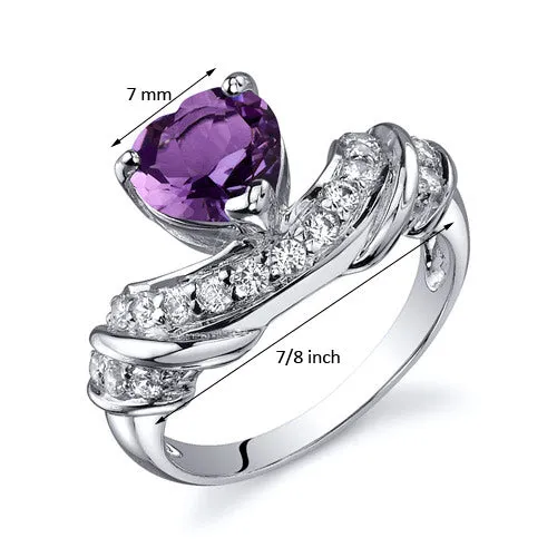 Amethyst Heart Shape Sterling Silver Ring Size 7