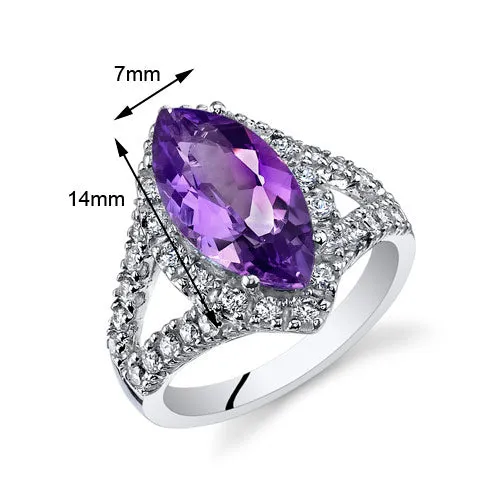 Amethyst Marquise Cut Sterling Silver Ring Size 5