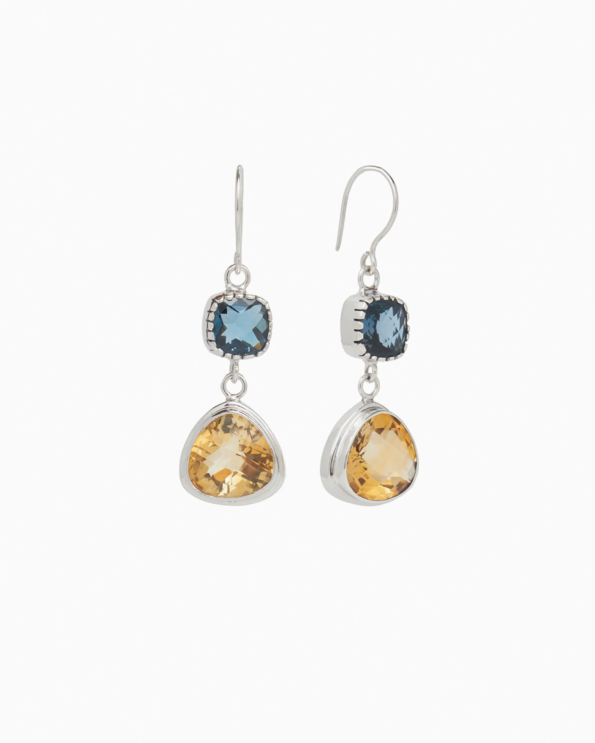 Angelfish Double Stone Drop Earrings - Citrine/London Blue Topaz