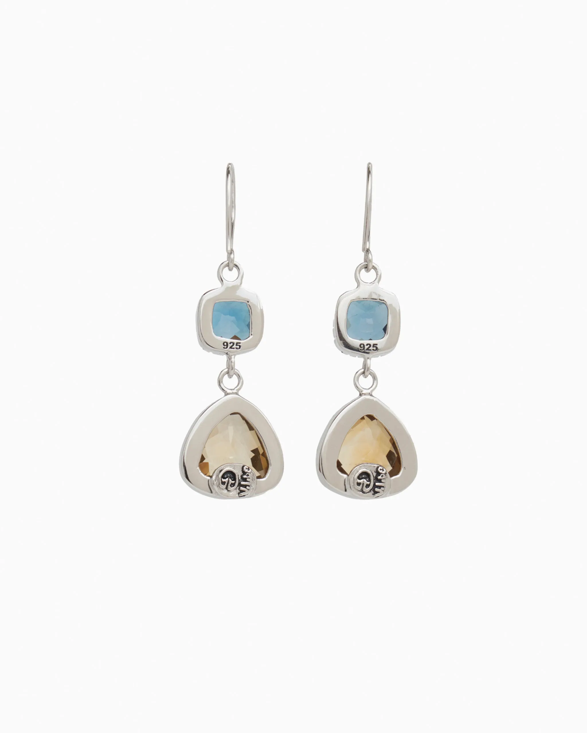 Angelfish Double Stone Drop Earrings - Citrine/London Blue Topaz