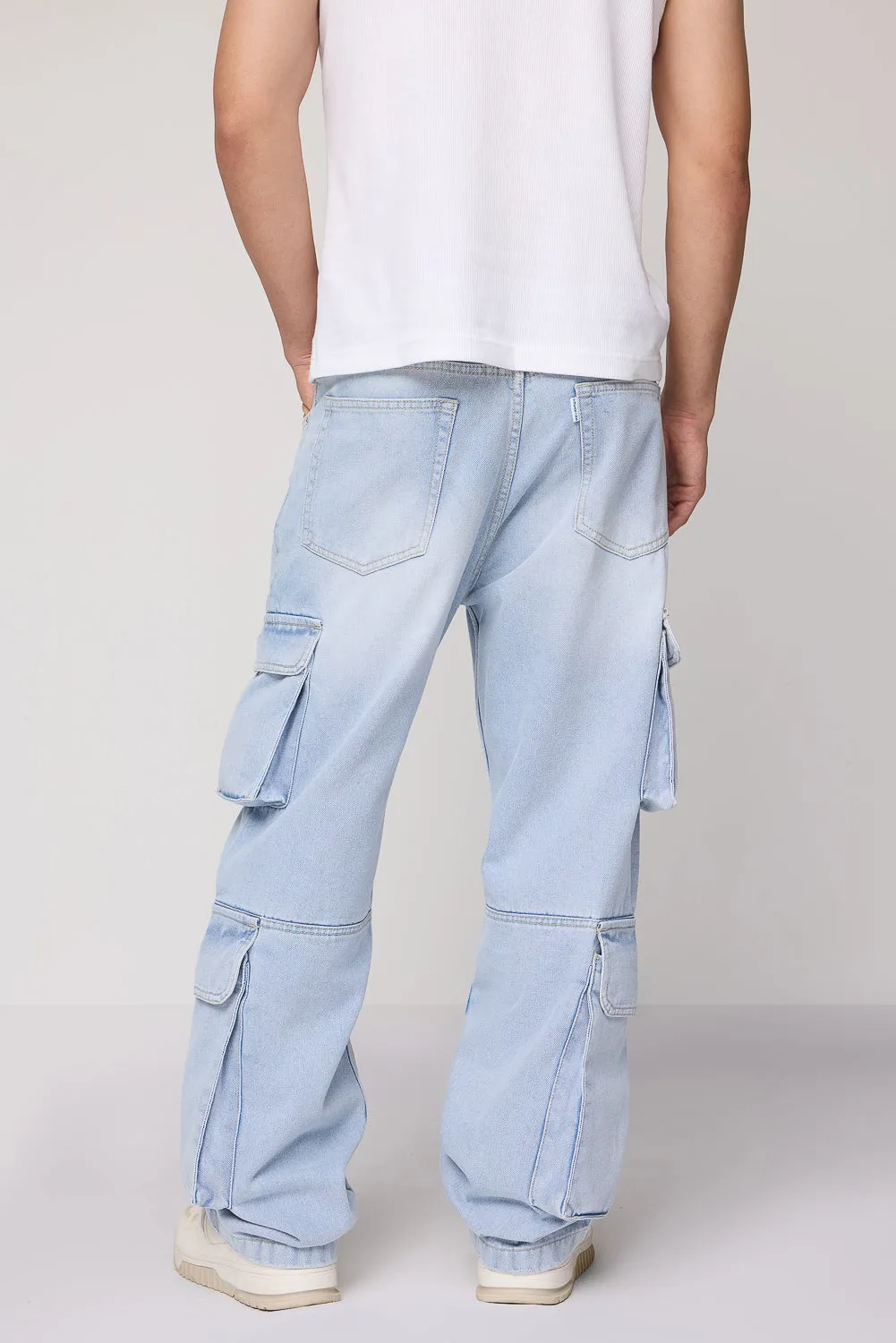 Arctic Sky Blue Men's Straight Utility Cargo Jeans