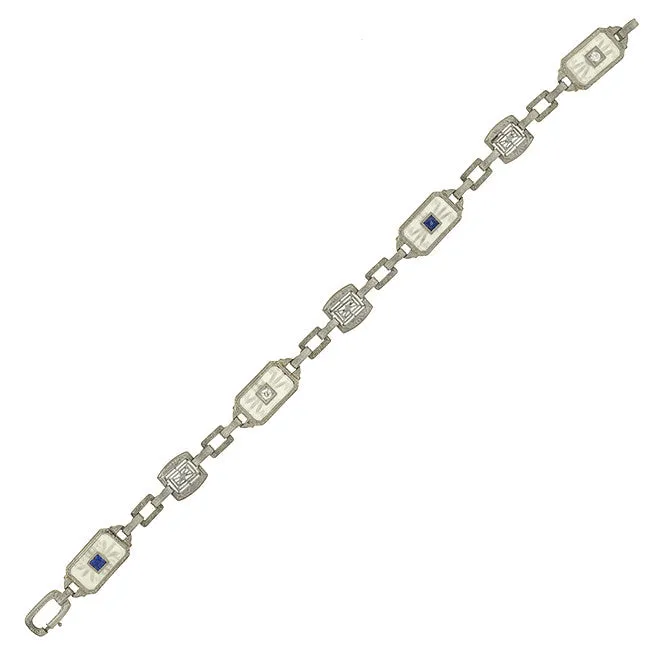 Art Deco 14kt Rock Crystal Sapphire & Diamond Bracelet