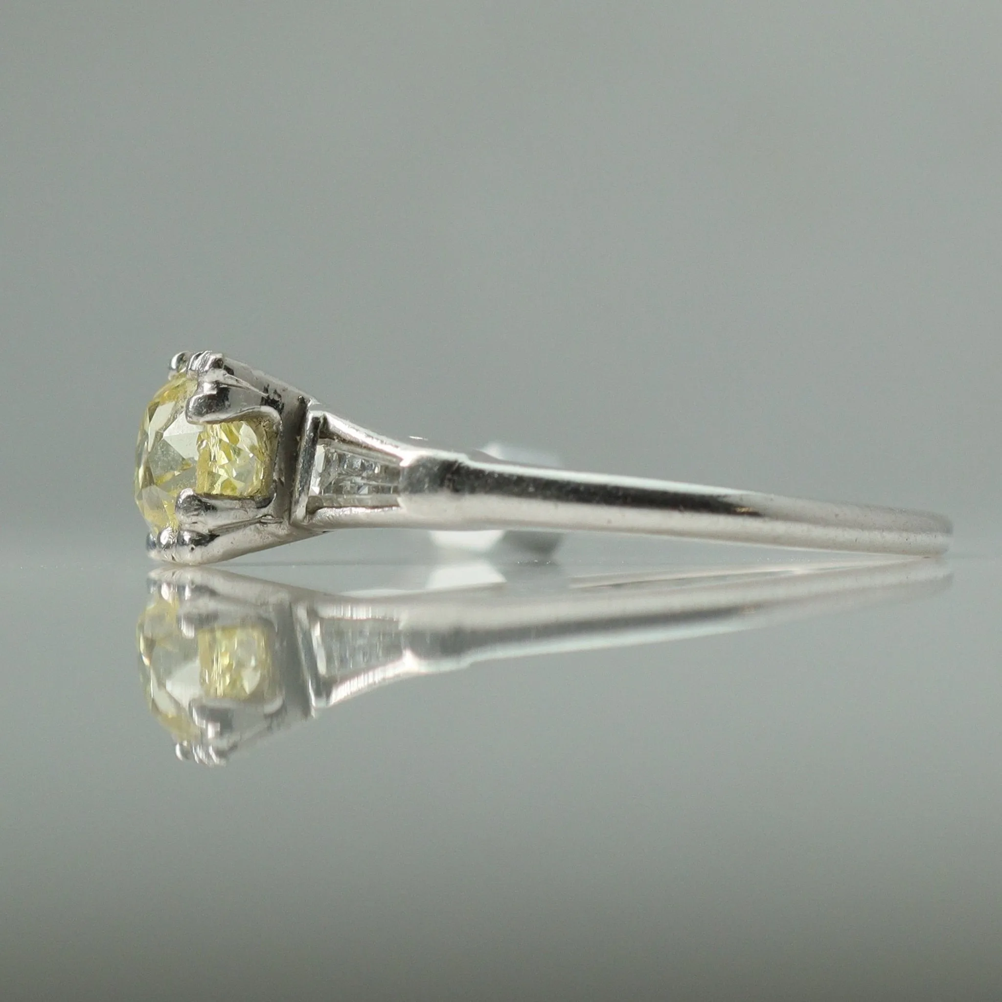 Art Deco Platinum Fancy Yellow 1.20 carat Square set Diamond Engagement Ring