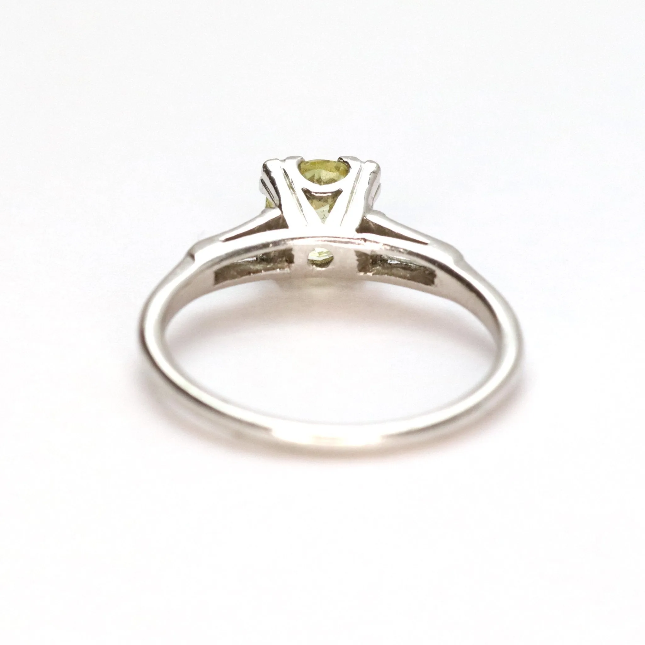 Art Deco Platinum Fancy Yellow 1.20 carat Square set Diamond Engagement Ring