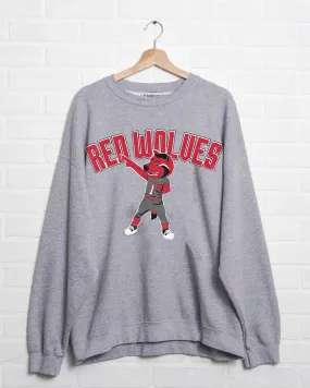 ASU Red Wolves Cartoon Mascot Puff Ink Gray Thrifted Sweatshirt