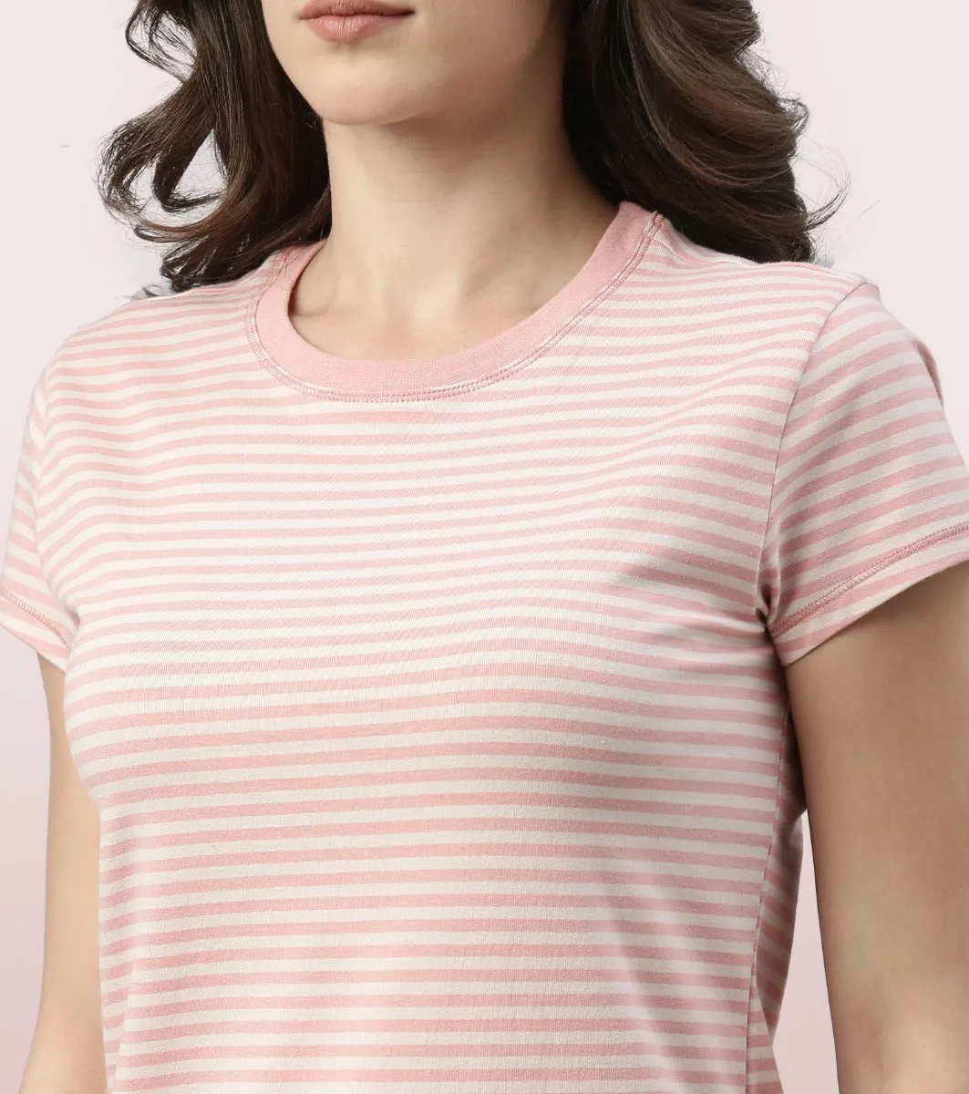 Basic Crew Tee – Striped | Short Sleeve Crew Neck Stretch Cotton Tee