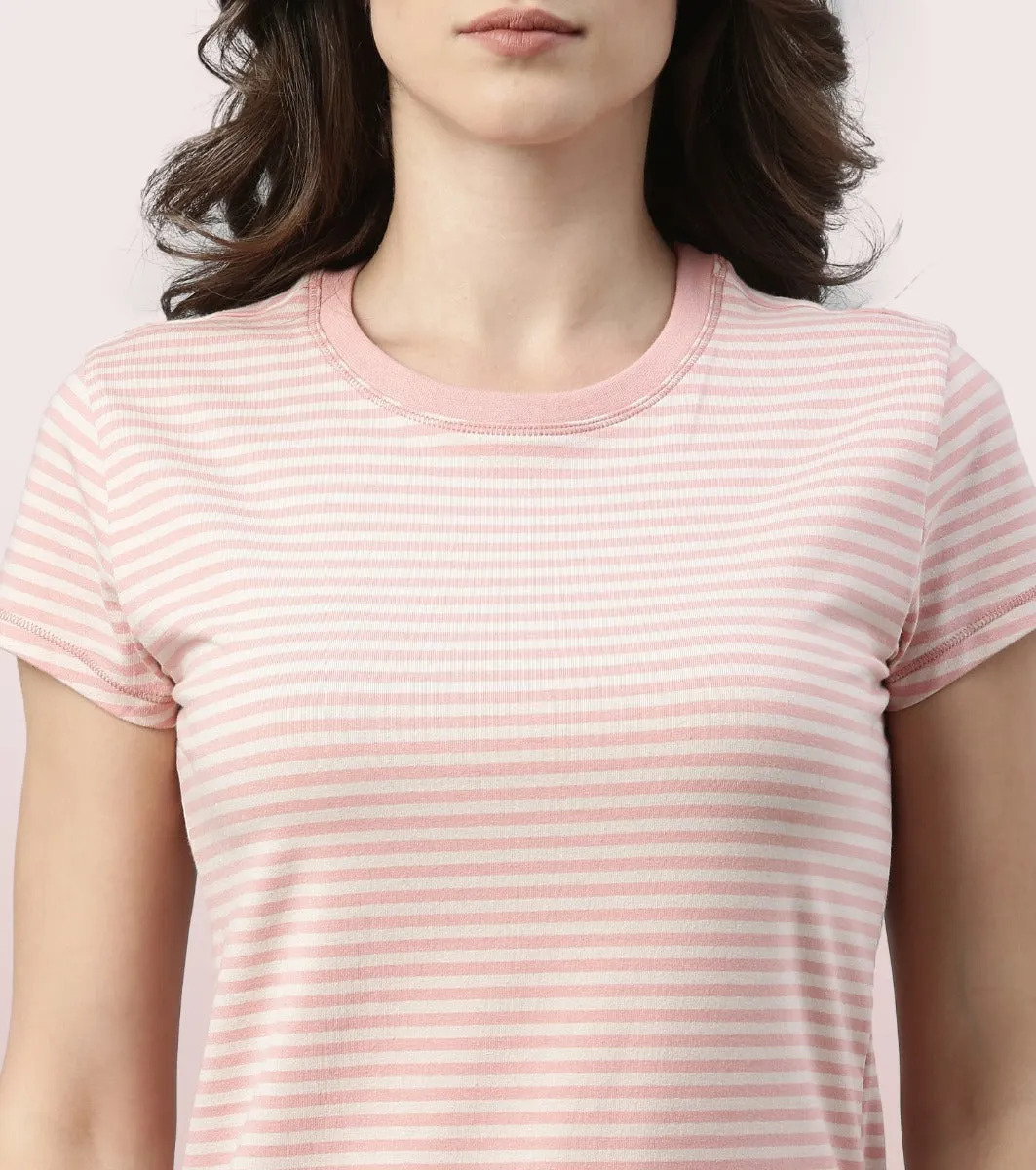 Basic Crew Tee – Striped | Short Sleeve Crew Neck Stretch Cotton Tee