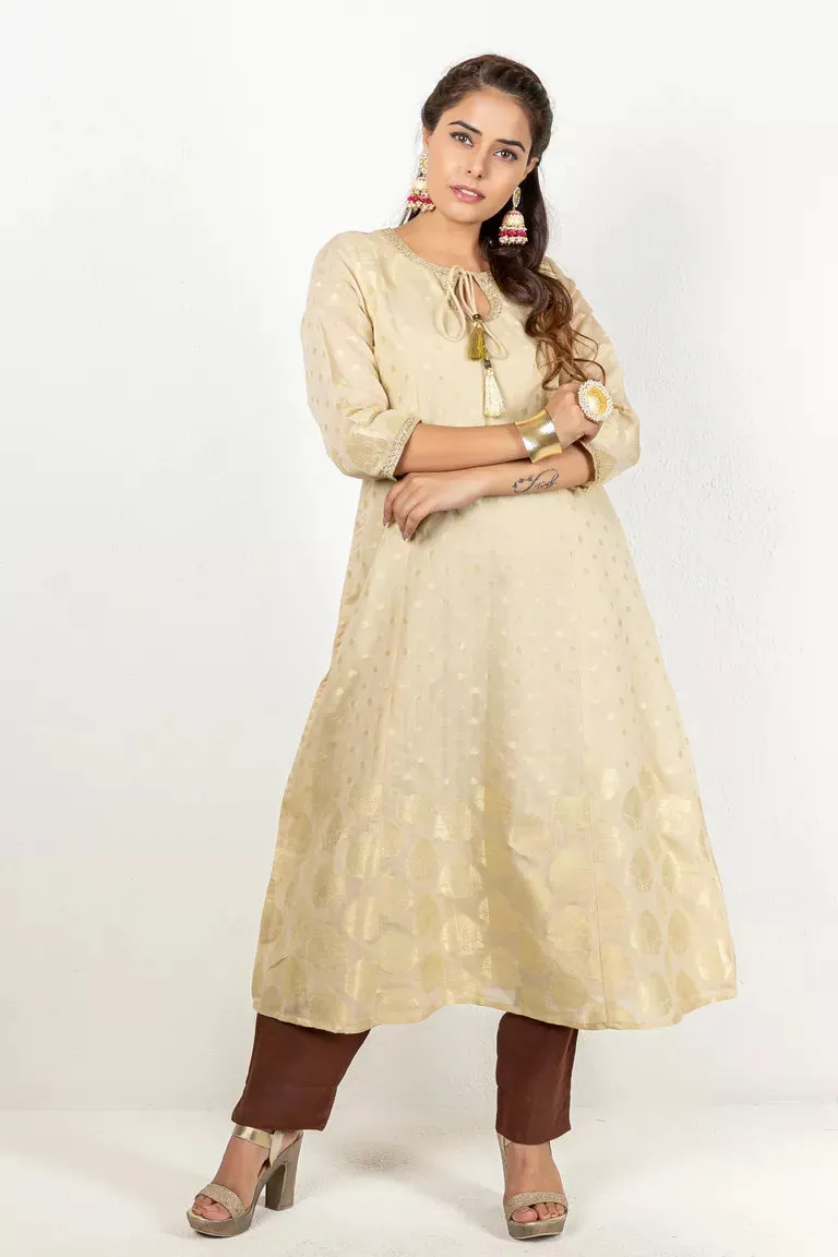 Beige & Gold Chanderi Kurta