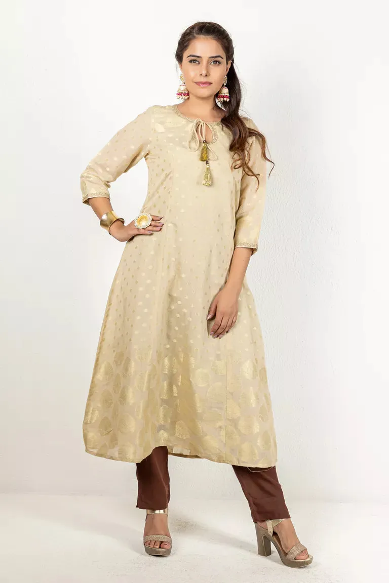 Beige & Gold Chanderi Kurta