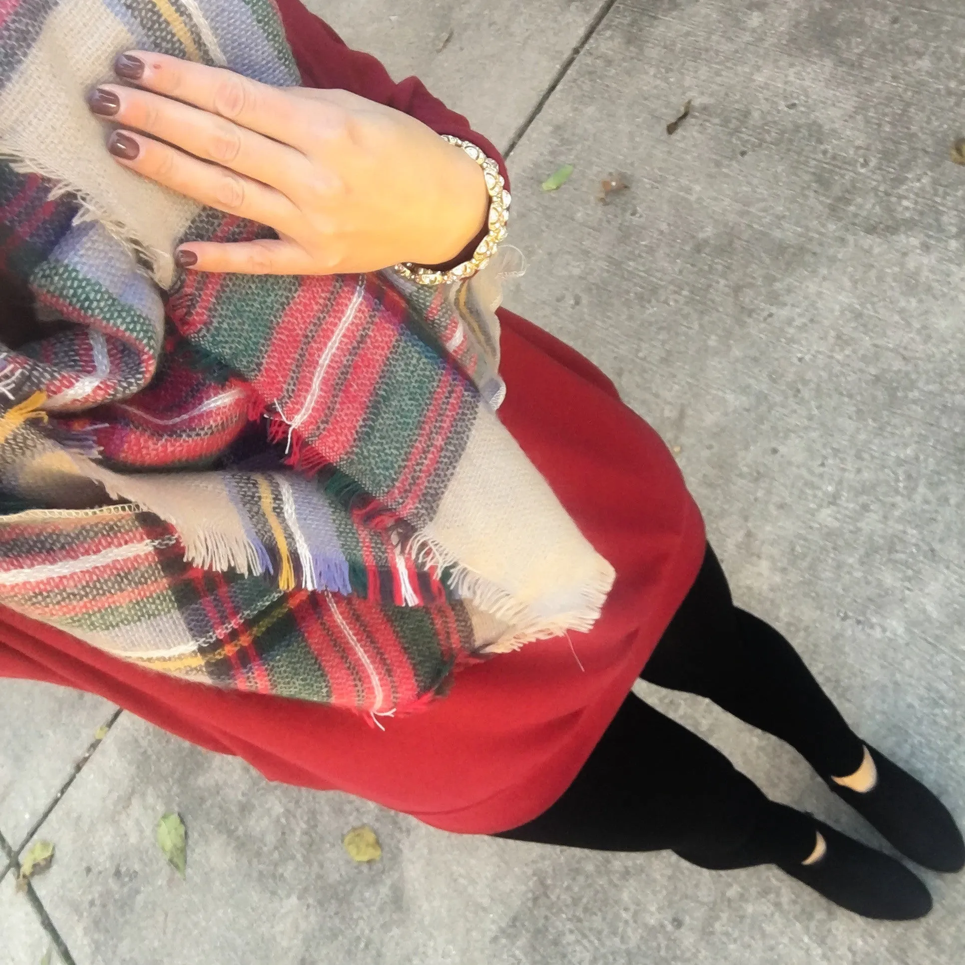 Beige and Red Blanket Scarf