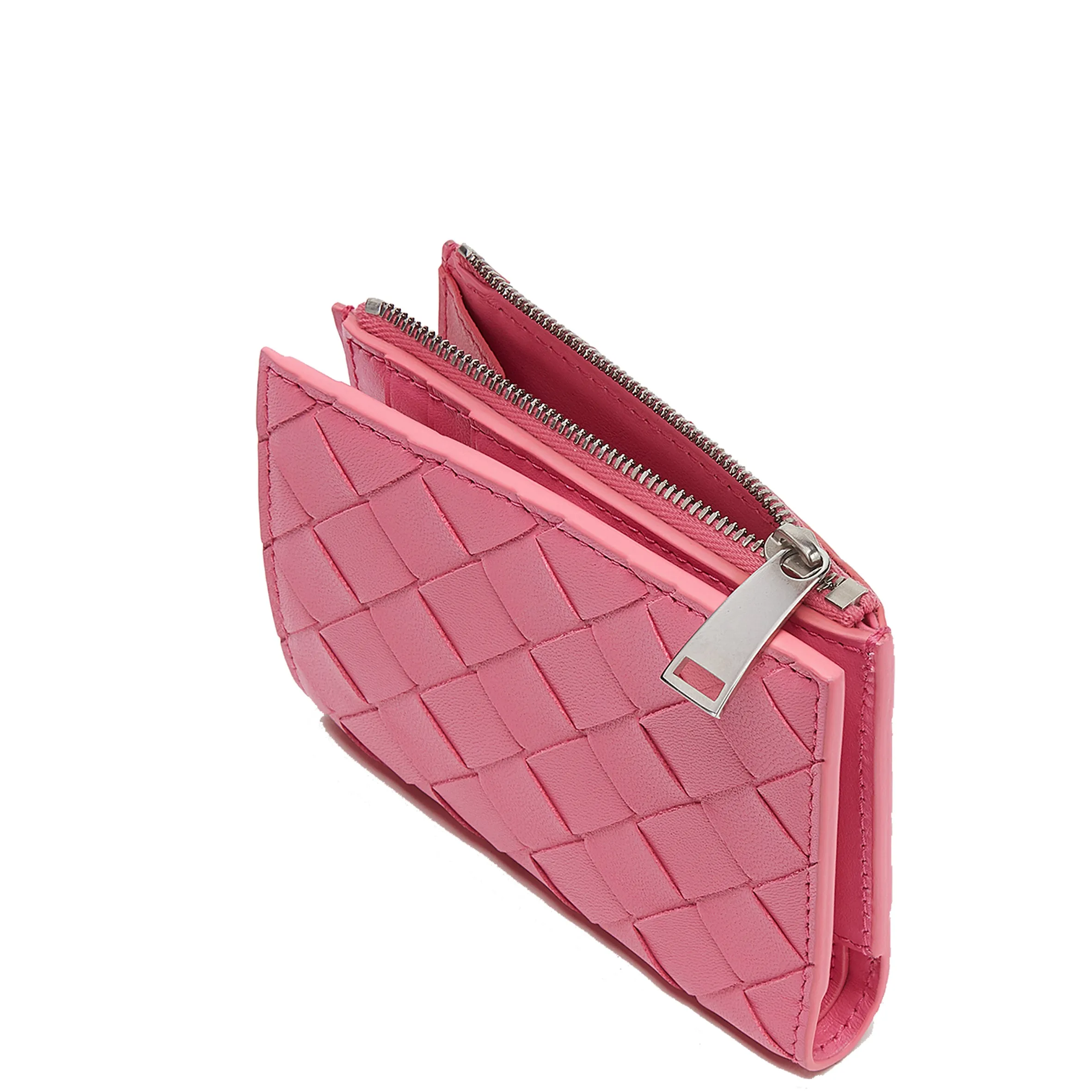 Bi-Fold Zip Wallet Intrecciato, Pink